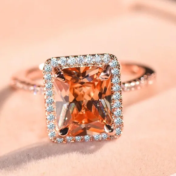 New 925 Sterling Silver Champagne Rose Gold Ring - Picture 5 of 7